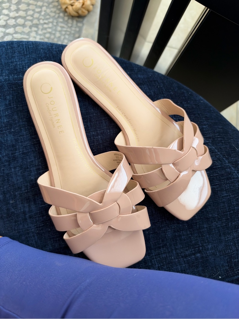 Journee Collection Blush Patent Braided Slide Sandals